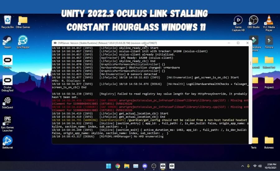 Unity 2022.3 Oculus Link
 Stalling 
Constant Hourglass
 Windows 11